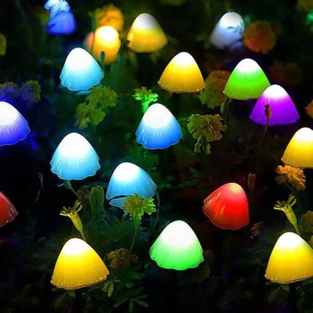 Solcelle-fe lys udendørs 20 LED svampe dekoration, 8 tilstande lys svampe LED dekoration