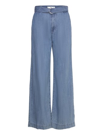 Flowy Wideleg Trousers With Belt Blue Mango