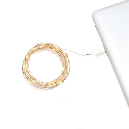 Konstsmide 1771-190 Mikrolysslynge 50 LED, USB, varmhvit, sølvkabel 4,95 m, Belysning