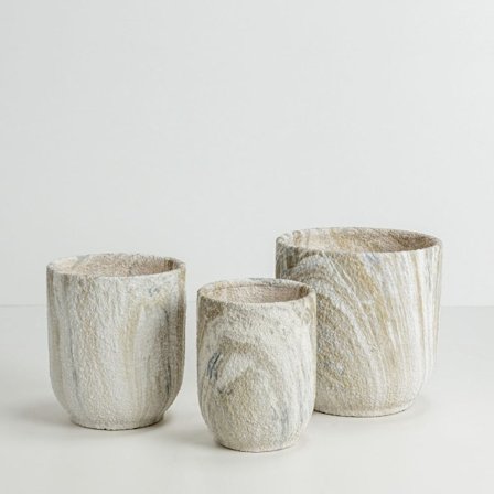 Keraaminen Ruukkusetti, 3 Osaa, Beige/Valkoinen, 30x30x31 cm