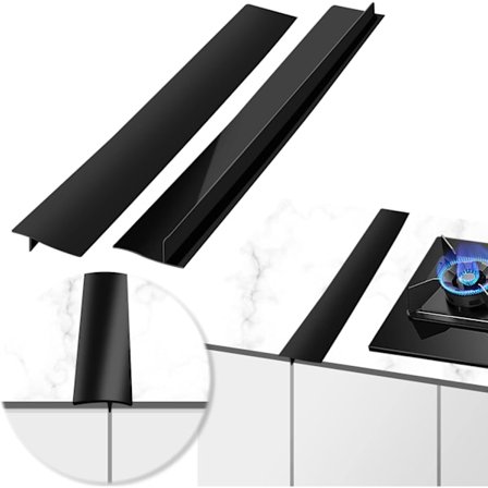 2-pak køkken silikone komfurspaltebeskytter (sort), bordpladekanter, 25" lange spaltefyldere, lette at rengøre varmebestandige brede, forsegler 