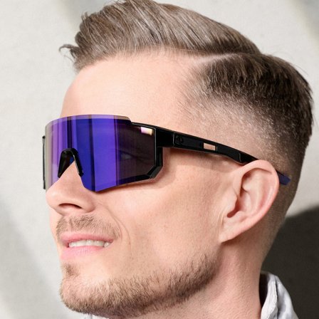 Gafas de Sol Deportivas Envolventes en Negro y Azul para hombres - Gafas de sol deportivas
