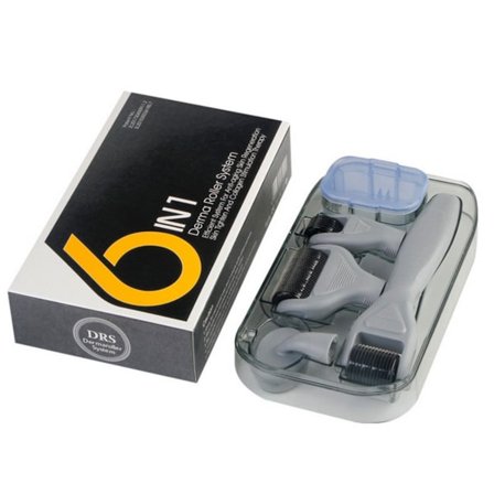6-in-1 mikroneula derma roller - vaihdettavat päät kasvoille, silmille, päänahalle ja vartalolle Gray