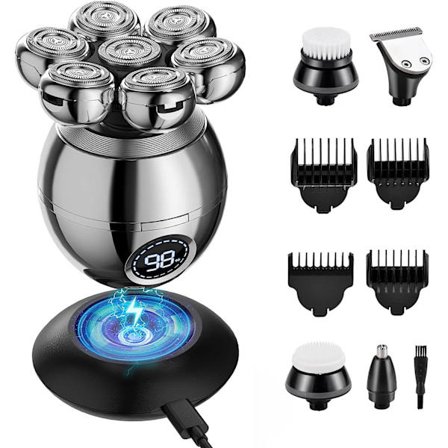 7D skaldede hovedbarbermaskiner til mænd, Beedove 6 i 1 våd og tør elektrisk barbermaskine til ansigt og hoved