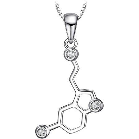 Serotonin Molekyl 0.2ct Kubisk Zirkonia Hänge Halsband 925 Sterling Silver 18 Acsergery Present