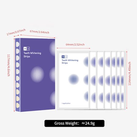 7 par whitening strips v34, kraftig bleking og flekkfjerning, lysner tennene.