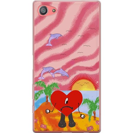 Yhteensopiva Puhelinkuori Sony Xperia Z5 Compact Bad Bunny värikkäässä tikatussa takissa sydänkuvioilla ja aurinkolaseilla modernissa katutyyliss