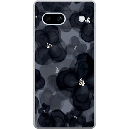 Kompatibelt Mobilskal till Google Google Pixel 7a Abstrakt mörkt blommönster i svartgrå toner med elegant och dramatisk känsla