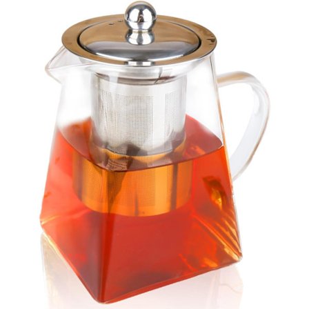 Borosilikatglas Tekande med Si, Varmebestandig Firkantet Glas Tekande, 550ml 18.6oz