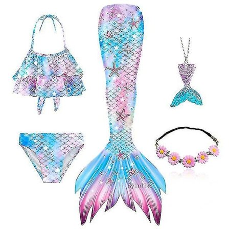 5 stk/sett Jenter Havfruehale Badedrakt Barn Havfrue Ariel Cosplay Kostyme Fantasy Strand Bikini Sett 4 Sett 4 Sett 4 Sett 4{HH} Sett 4 130