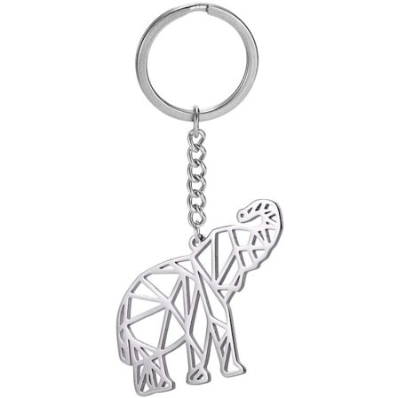 Geometrisk hullet nøglering i rustfrit stål til dyreelskere (elefant