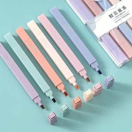 6PCS Pastel Highlighters Fluorescent Pen Highlighter Stationery Kawaii Kawaiii Supplies Marker Pens Colored Markers Cute Pencils