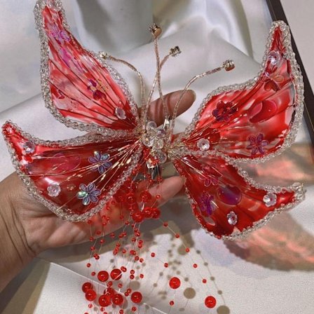 Fairy Ear Headwear Crystal Hårnål RÖD