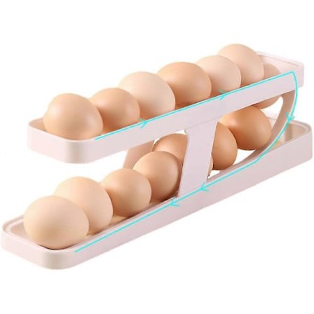 Ägghållare, äggdispenser för kylskåp rymmer 12-14 ägg, 2-vånings äggbehållare för förvaring Vit JEU