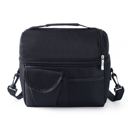 Køletasker Isoleret Dobbelt Lag Stor Kapacitet Oxford Klud Vaskbar Foldbar Varmeisolering Frokostpose til Kontor Sort