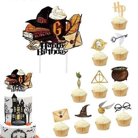 11 stk. Harry Potter Tillykke med fødselsdagen Kagepynt, Harry Potter Kagepynt til drenge, Harry Potter