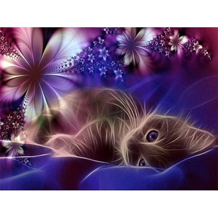 30*40CM 5D Diy Diamantmaleri Kit - Månekat - Fuld Diamant Cr