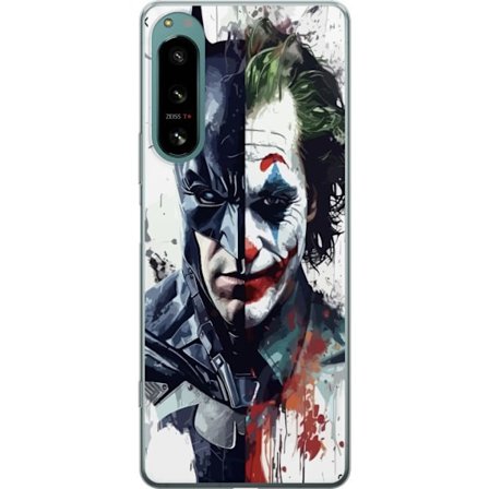 Yhteensopiva Puhelinkuori Sony Sony Xperia 5 IV Jakettu muotokuva Batmanista ja Jokerista dramaattisessa kuvituksessa, kuvankaunis supersankariteema t