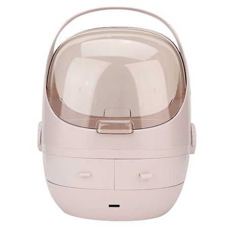 Bærbar sminkeorganisator for skrivebord, kosmetisk oppbevaringsboks, smykkeskrin med lokk (rund type M rosa)