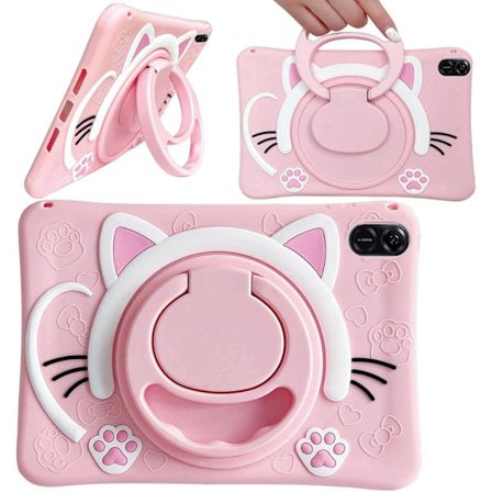 Fodral för iPad 10.2 7:e 8:e 9:e generationen Rosa Katt 360 graders roterande stativ silikon