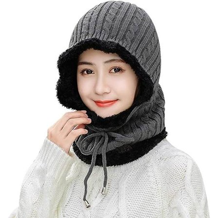 Grå - Herre Varm Uld Strik Balaclava 2 i 1 Hætte Halstørklæde Hat Vinter Varm Hals Gaiter Ørevarmere Hue Cykling Camping Ski Snowboarding (1stk)