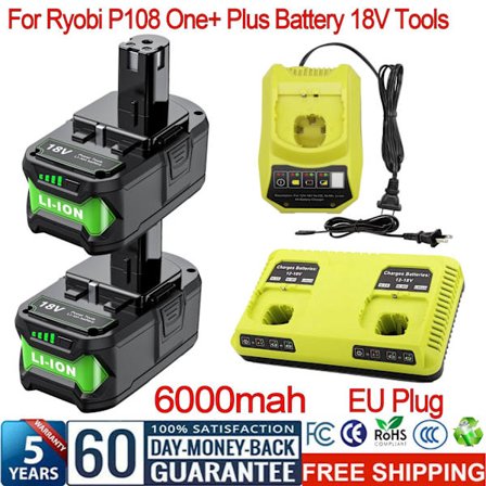 6Ah RYOBI P108 18V One+ Plus -akulle 18 voltin litiumioni-sähkötyökaluille P104 P107 RB18L50 RB18L20 P108