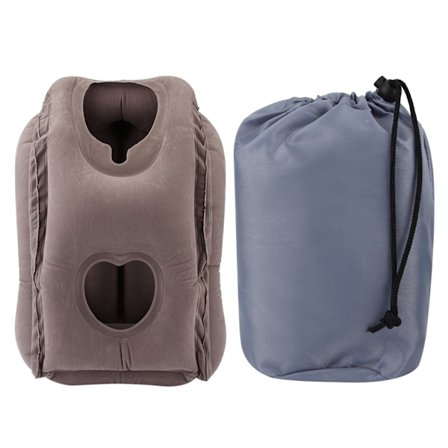 Bærbar oppustelig rejsepude til hjem, fly, kontor og lur - grå