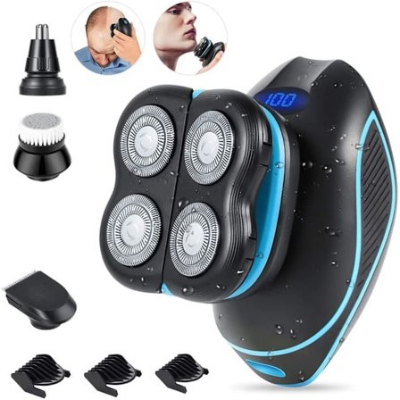 Skallehode barbermaskin, elektrisk barbermaskin 5D, 5-i-1 sett, IPX7 vanntett, LED-skjerm KLB