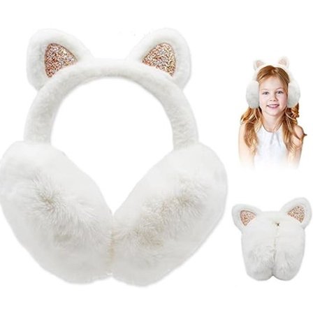 Varme Ørevarmere - Ø 13cm Bløde - Sammenfoldelige - Hvide - Fleece Ørevarmere