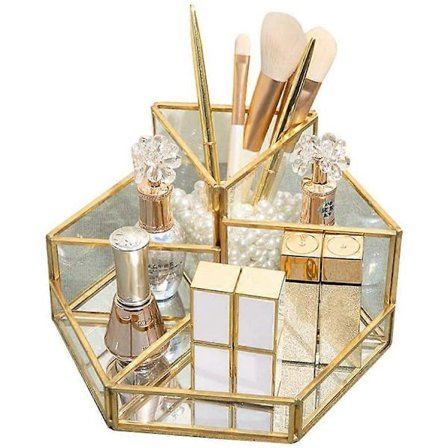 Makeup Organizer Skønhedsorganisator Bakke Smykker Børsteholder Guld, Glas Kosmetikboks, Klar Dekorativ Bakke