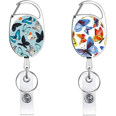 Indragbar ID-korthållare, 2 st indragbar nyckelring ID-kort rulle karbinhake ID-nyckelring indragbar snodd med klämma för nyckelring ID-korthållare