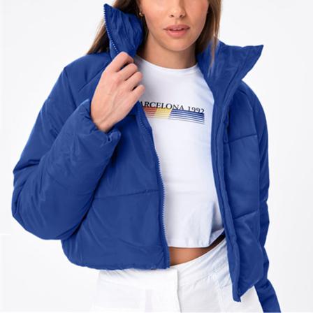 Kvinnor Enfärgade Pufferjackor Full Zip Stand Krage Ytterkläder
