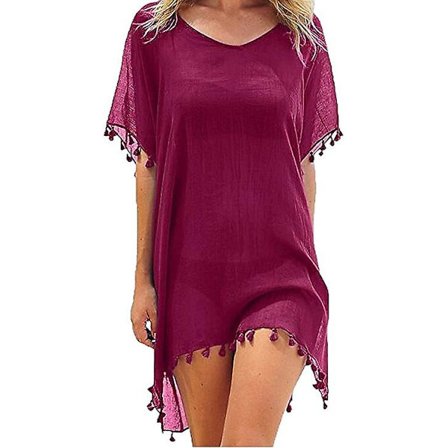 Kvinnors strandklänning sommarklänning bikini cover up sommarswimwear lång skjorta tunika strandponcho fransad sexig chiffong strandblus kvinnor