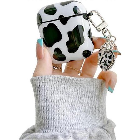 Kompatibelt med AirPods-fodral med söt ko-design för tjejer, svart och vit nyckelring, mjukt TPU-skyddsfodral för Airpods 2 & 1, sött för Airpods - Ko