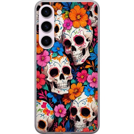 Kompatibelt Mobildeksel til Samsung Galaxy S23 Sukkerskalle mønster med Fargerike Blomster i Mexicansk Stil