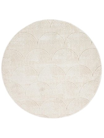 Geometrisk Art Deco Hvid/Lysebeige Rundt Oeko-Tex Tæppe