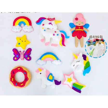 DIY Sy-kit til børn, Håndværkssæt til børn, Filt Håndværk med Broderitråd, Plastnåle, Fyldbomuld, Saks