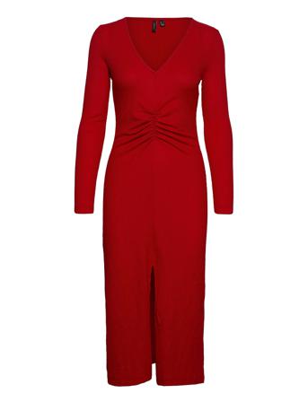 Vmgelina L/S V-Neck Rouche Maxidress Exp Red Vero Moda