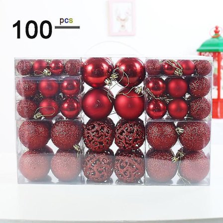 100 st Röda Julgranskulor i Olika Storlekar, Okrossbar Plast Julgranskulor, Jul