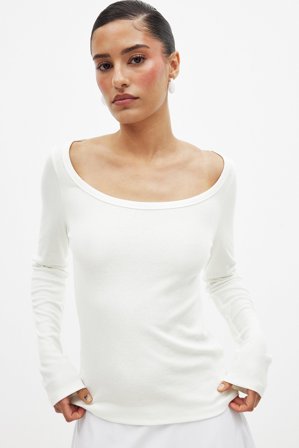 NA-KD Scoop Neck Ribbed Top - Basic toppe - Hvid - S (EU 34-36)