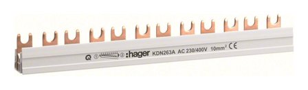 Hager KDN463A Faseskinne 4-polet, gaffel, 12 moduler, Elfordeling & strømforsyning