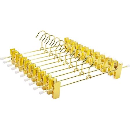 CDQ 10-pakning med gullmetallkleshengere 30 cm, for bukser, skjørt, sokker, undertøy, sklisikre kleshengere med klemmer