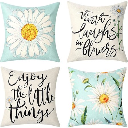 Pudebetræk 45 x 45 cm sæt med 4 dekorative puder marguerit pudebetræk dekoration bomuld dekorative puder til have stue soveværelse moderne