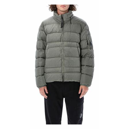 C.p. Company, Logo Patch Zipped Down Jacket Szary, Mężczyzna, Rozmiar: L
