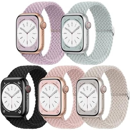 5-pack flätat armband kompatibelt med Apple Watch 38 mm 40 mm 41 mm 42 mm 44 mm 45 mm 49 mm för kvinnor män, iWatch Series Ultra 8 SE 7 6 5 4 3