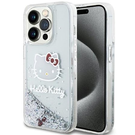 Hello Kitty Liquid Glitter Charms Kitty Head-etui til iPhone 15 Pro - sølv