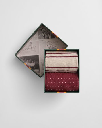 GANT Herren 2er-Pack Socken Streifen & Minipunkte in Geschenkbox (40-42) Rot
