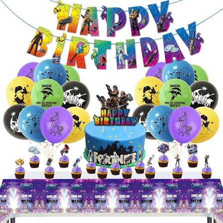 Fortnite-tema festdekoration spil drag-and-drop flag kage dekorationssæt til drengefødselsdagsfester