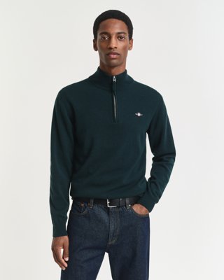GANT - Lammeullsgenser med half-zip til herre tartan green