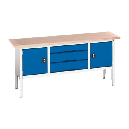 Storage bench BOTT , 2 cupboards + 3 drawers, 600x2000 mm